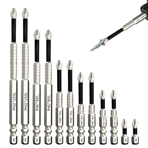 12Pcs High-Magnetic Screwdriver, High Magnetic Screwdriver Drill Bit Set, Strong Durability Anti-Slip Impact Kit, 25-150mm Sizes Included, Electronic Product Repair, or Workshop Use.