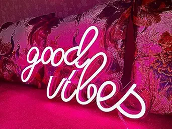 MARUTI NANDAN ENTERPRISES Neon Sign Good Vibes Led Signs - Neon Lights for Bedroom, Neon Wall Signs, Game Room Decor, Party, Bar Neon Decor (1 x 3 Feet)