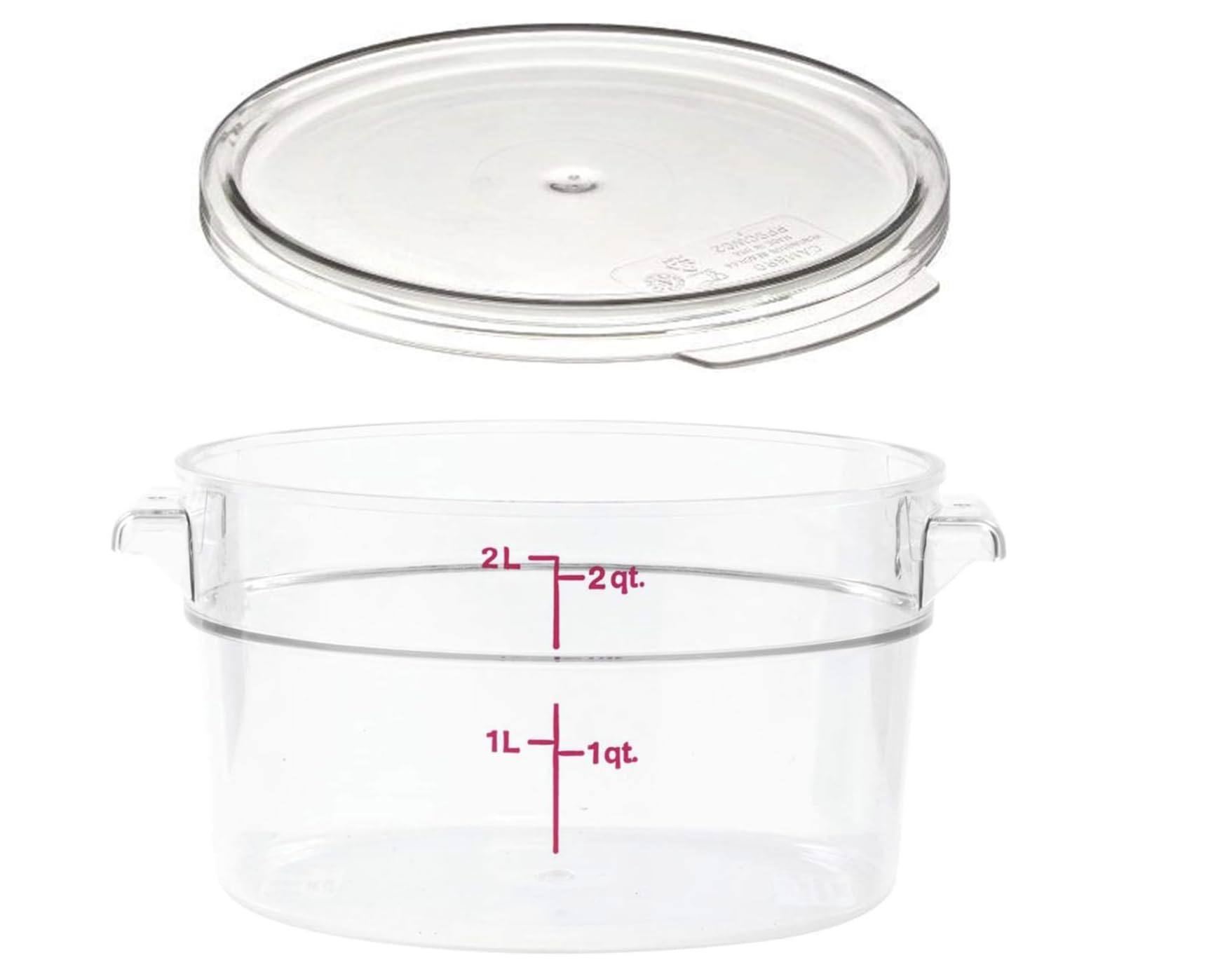 Récipient de conservation alimentaire rond transparent de 2 l avec couvercle, polycarbonate de qualité commerciale, empilable pour cuisine et restaurant