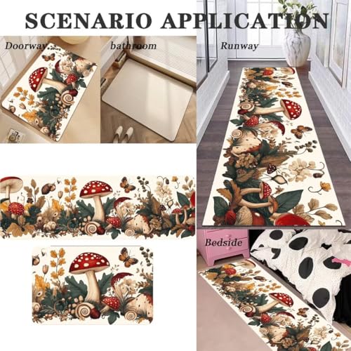 Alfombras de cocina superabsorbentes y lavables con diseño de champiñones para el hogar 3
