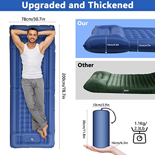 Camping Sleeping Pad, Extra Thickness 4.8 Inch Ultralight Sleeping Mat With Pillow,Built-In Pump,Waterproof Self Inflating Camping Air Mattress For Camping Backpacking Hiking Traveling Tent(Blue) #TOP4