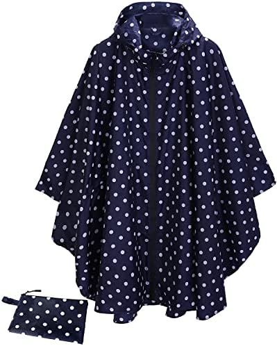 POWINSUN Fashion Hooded Rain Poncho Waterproof Raincoat Jacket with Pocket for Women/Men/Adult (A-Blue dot)