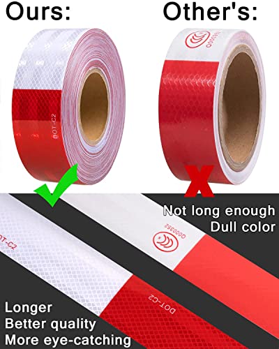 Reflective Tape Safety Reflector Dot-C2 2Inch X 30Ft Waterproof Adhesive Conspicuity Red And White Tape For Trailer, Trucks, Cars,Yachting,Outdoor 2 Rolls (2Inch X 15Ft) #TOP3