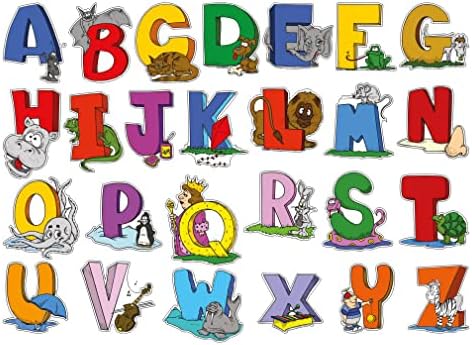 lepni.me English Alphabet Wall Art Letters with Animals | ABC for Kids and Toddlers | Cartoon Wall Stickers Decoration for Nursery Bedroom | Playroom | Classroom | Kindergarten (Medium, Alphabet)