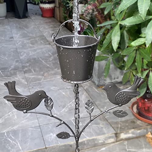 Chaîne De Pluie à Feuilles D'acier, 1m De Long Métal Jardin Art Cadeau Pour Maman, Chaîne De Pluie Pour Gouttières, Capteur De Pluie Pour Tuyau De Descente Pluviale Avec Adaptateur