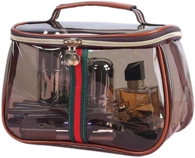 Nueva bolsa de tocador retro vintage, organizador de maquillaje transparente con asa, bolsa organizadora de maquillaje impermeable de gran capacidad