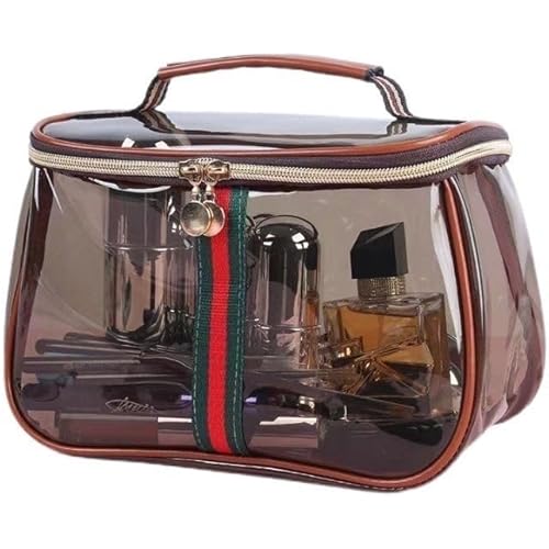 New Retro Vintage Vanity Bag, Clear Makeup Organizer with Handle,Large Capacity Waterproof Makeup Organizer bag with Zipper,Travel Cosmetic & Skincare Storage Case for Ladies (Coffee)
