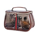GLOLOOS New Retro Vintage Vanity Bag, Clear Makeup Organizer with Handle,Large Capacity Waterproof Makeup Organizer bag with Zipper,Travel Cosmetic & Skincare Storage Case for Ladies (Coffee)