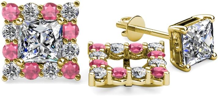 Rhodolite Garnet & Natural Diamond Halo Jacket for Princess Cut Stud Earrings 0.80 ctw 14K Gold