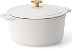 CAROTE Cast Iron Dutch Oven Pot with Lid, Enameled Dutch Oven for Sourdough Bread Baking, Dual Handles, Heavy-Duty Cast Iron Pot, 5QT, White