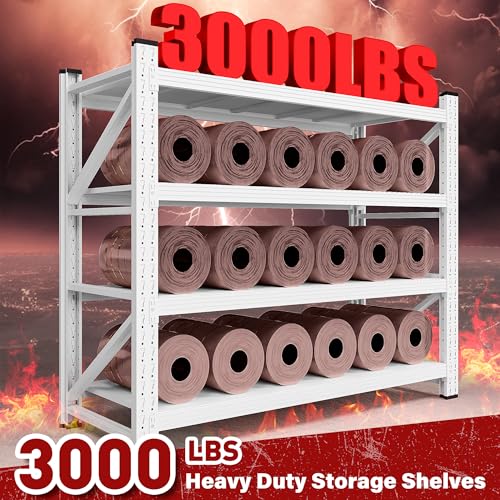 Image of 48 inch Wide Heavy Duty Garage Shelving Units,3000LBS 24 Deep Storage Shelves,White Metal Garage Shelves,Large Storage Rack,Steel Shelf,Industrial Shelving for Shop,Warehouse,48 inch W x 24 inch D x 70 inch H