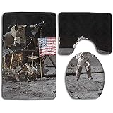  BOBO-Shop Tapis de Bain Tapis 3 pièces, Tapis de Bain antidérapant imprimé Astronaute sur la Lune + Housse de siège de Toilette + Tapis de Contour