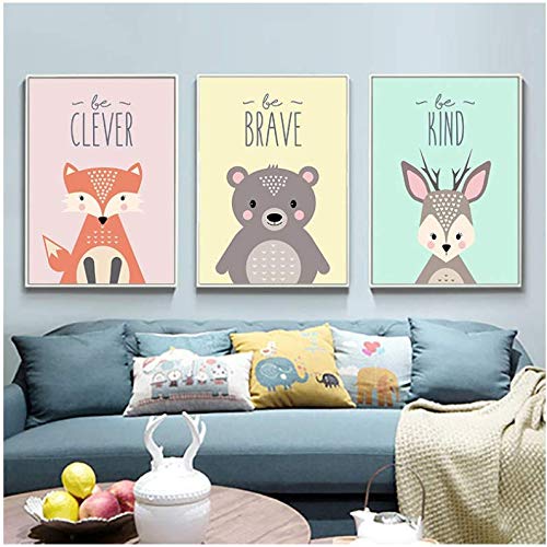 Toile animaux pour décoration murale de chambre fille