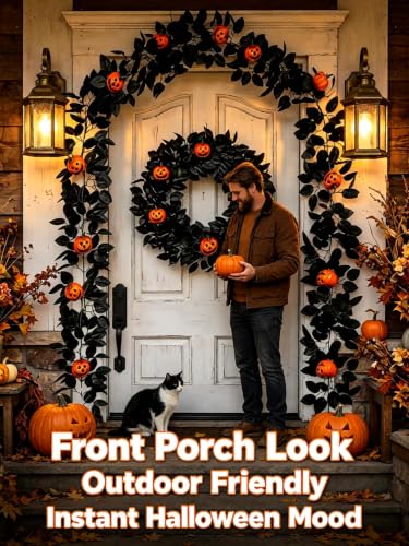 ChayWillow Halloween Pumpkin Garland with Black Leaves 1.75m - image 3