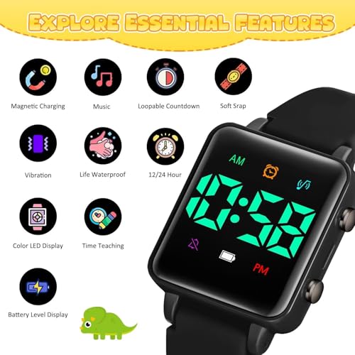 Potty Training Watch for Toddlers, Upgrade Magnetic Charging Potty Reminder with Music/Vibration/Colorful Lights Countdown, Cute Pattern Silicone Strap, Waterproof Kids Digital Watch, Gift for Kids by VTAIGE - Used condition - Image 4
