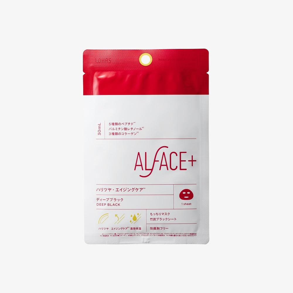 【リニューアル】ALFACE(オルフェス) ディープブラック 1枚 ハリツヤ・エイジングケア もっちりマスク 防腐剤フリー フェイスパック