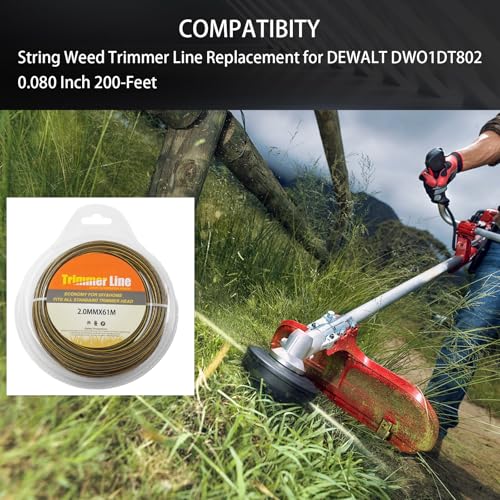 Aocies String Trimmer Line 0.080 Inch Replacement for Dewalt Weed Trimmer Line 200 Feet DWO1DT801/2 Compatible with Dewalt Weed Wacker String 20V 60V DCST920P1 DCST972B DCST920B DCST970B (200 Feet)