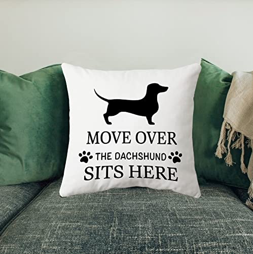 Safito Funny Move Over The Dachshund Sits Here Decorative Throw Pillow Cover 18 × 18 Inch, Dachshund Lover Owner Room Bedroom Decor, Funny Quote Decor Pillow Cushion Cases For Bedroom Living Room #TOP2