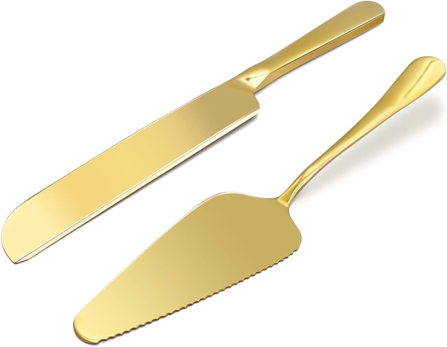 Cake Cutting Set for Wedding 2 Pcs Gold Stainless Steel Cake Knife and