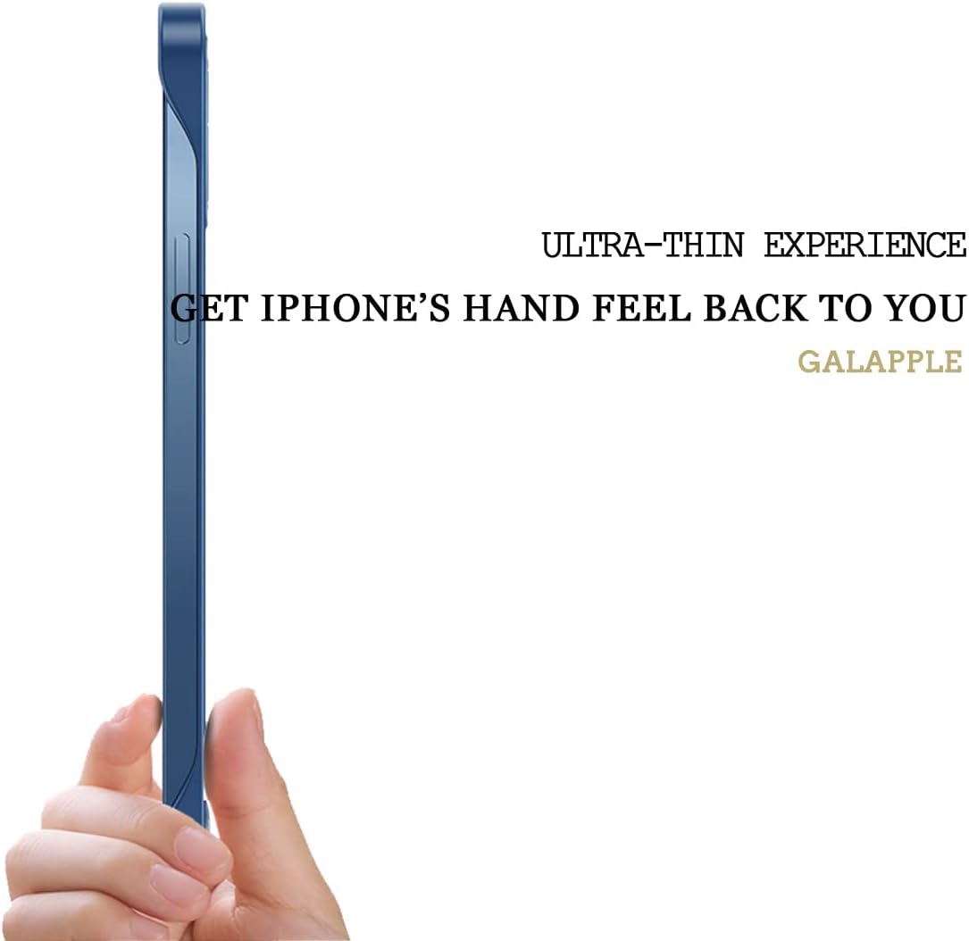 GALAPPLE Ultra-Thin Frameless Magnetic Case for iPhone 14 Pro, Blue Matte Minimalist Case with Shockproof Corner&Finger Loop String, Compatible with Magsafe Charger& Accessories(6.1")