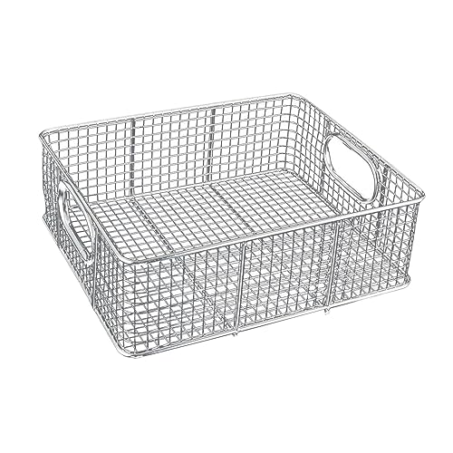 PETSOLA Canasta de Alambre Rectangular Organizador de Bandeja de Alimentos con Mango para Frutas Soporte Metálico Apilable Fácil de Limpiar Adecuada Par