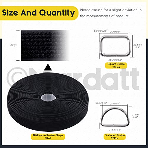 Mardatt 51Pcs 1"X32Ft Nylon Hook And Loop Straps With Metal D-Rings & Square Buckles, Adjustable Cut-To-Length Fastening Cinch Cable Straps, Reusable Securing Cord Ties For Wire Cord Management #TOP1
