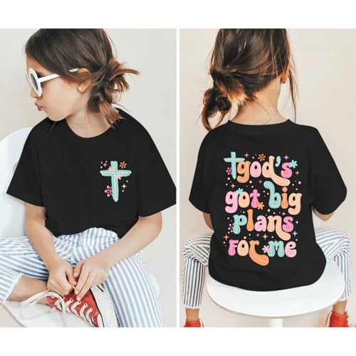 Christian Shirts for Girls Bible Verse God Shirt Kids Graphic Tees Cute Cross Outfits Floral Print Summer Top4