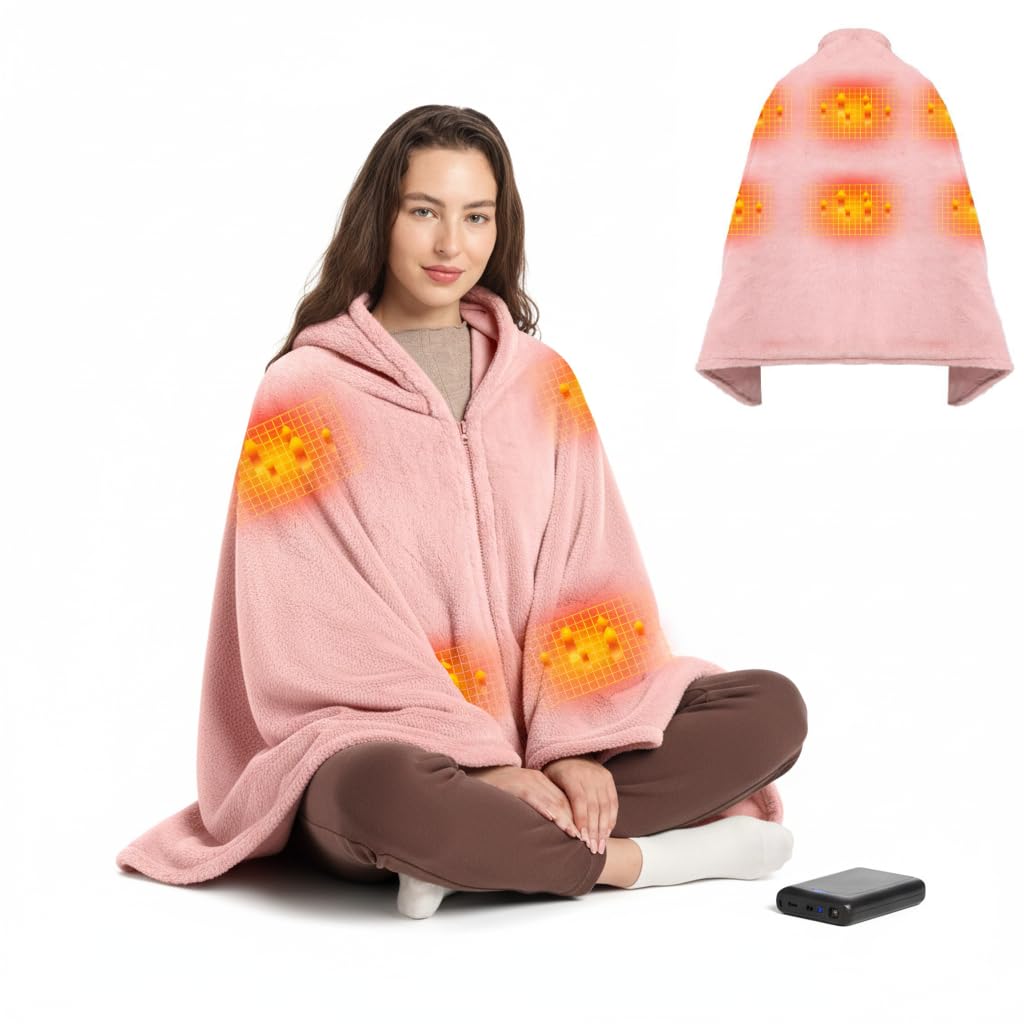 Kabellose Heizdecke mit Akku, 160x90cm Flanell Wärmedecke, 3 Heizstufen für Rücken & Nacken, Waschbar - Ideal für Zuhause, Büro & Camping