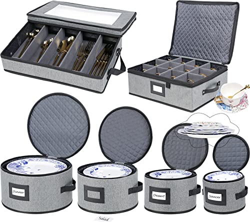 VICTORICH Ultra Thick Hard Shell Stackable Full Size China Storage Containers, Platter Storage Containers, Stemware Storage Containers, Coffee Mug Storage Containers for Dinnerware Storage and Transport, Felt Plate Dividers Included(CDS-B)