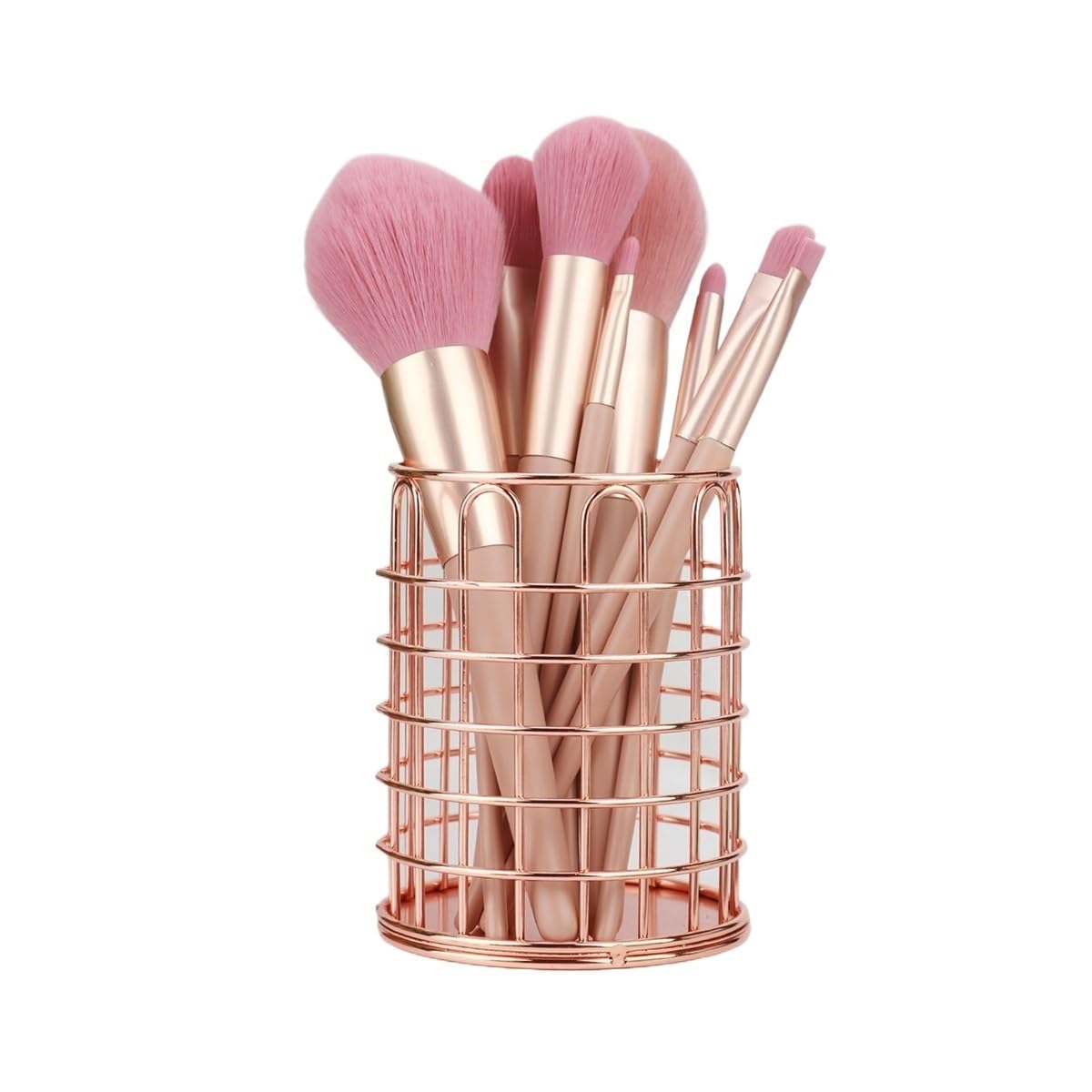 LIANXIBAG 2pcs Metal Iron Makeup Brush Storage Bucket/office Stationery Basket/stainless Steel Multi-function Box(Rose Gold,Style-2)