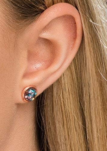 Rose Gold-tone Aqua Blue Silver and Pink Glitter Resin Stud Earrings 8mm - Image 6