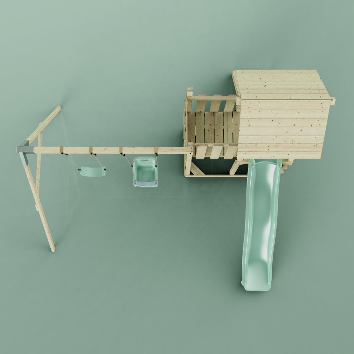 Rebo Spielturm mit Wellenrutsche und 2X Kinder-Schaukel, Outdoor Klettergerüst Garten mit Plattform,Mintgrün