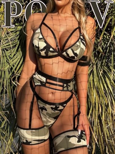 Image of popiv Women's Sexy Lingerie Set with Garter Belt Matching Bra and Panty Lingeries Sets 4 Piece