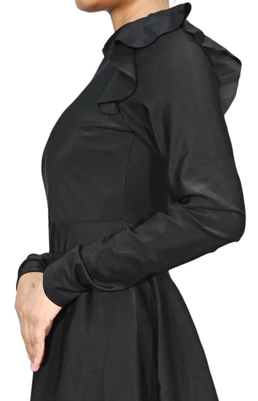 Burkini Modesto con Gonna a Strati e Volant per Copertura Totale (Nero, 3XL=50)
