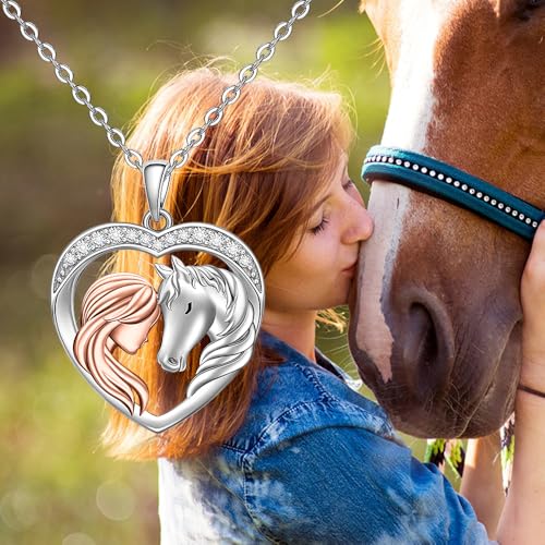 Horse Necklace for Women 925 Sterling Silver Horse Pendant Necklace Heart Equestrian Lover Gifts Mothers Day Gifts Rose Gold4