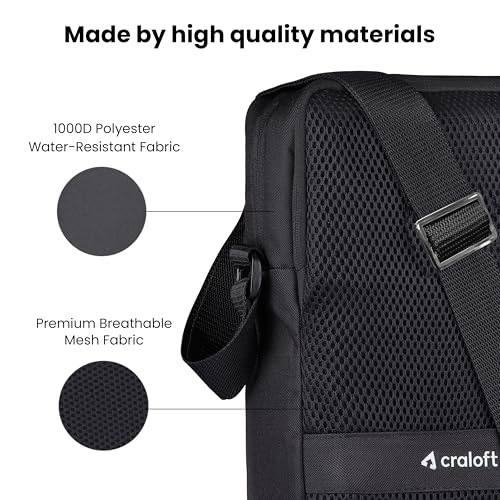 Image of CRALOFT Office Travel Sling Bag for Man and Women 11.5 inch Water-Resistant Premium Polyester Crossbody Shoulder Bag for Men with Bottle Holder Multi-pocket Messenger Side Bags for iPad Mobile Passport