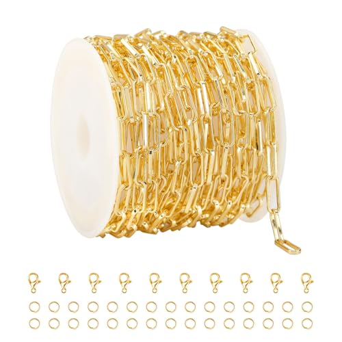 Jabogrii Cadenas planas de latón chapado en oro de 18 quilates para hacer joyas, cadena de manualidades para hacer joyas