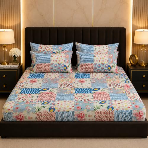 Image of THEA Double Bedsheet Set| 100% Cotton Like Soft Fabric | Microfiber Double Bedsheet for Double Bed (90 X 100 inches) with 2 Pillow covers,Petal Symphony