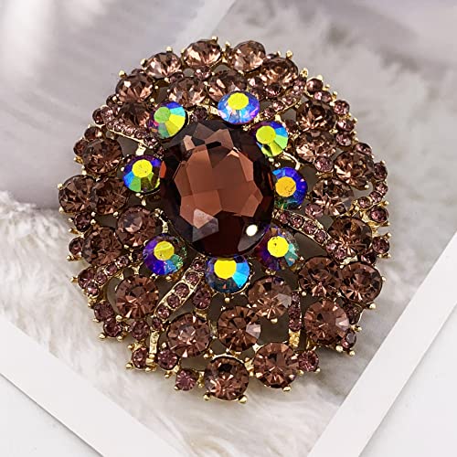 Image of SELOVO Big Large Rhinestone Oval Glitter Brooch Pin Jewelry Accessory Gold Tone
