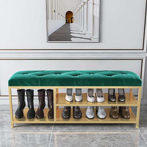 Banc à chaussures moderne avec base en métal et siège rembourré pour entrée