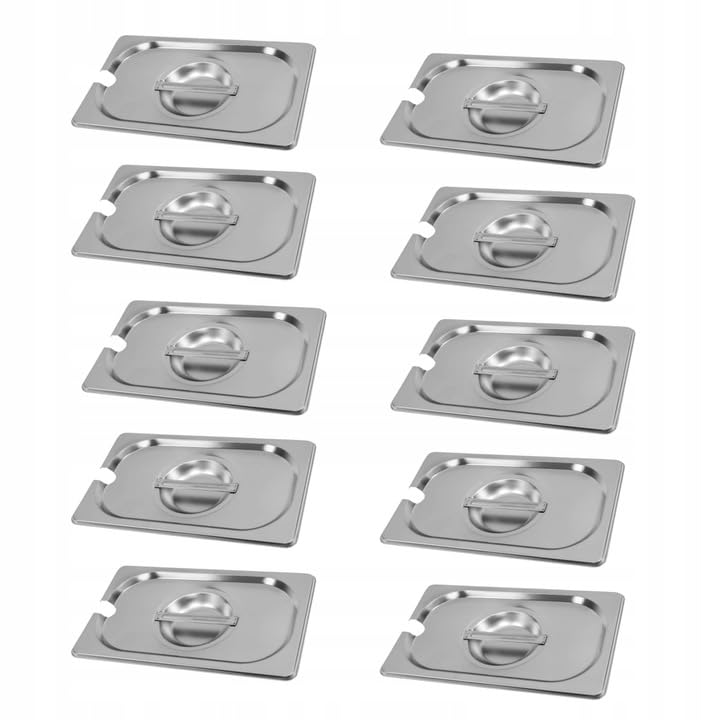 MEGA-M pokrywka GN 1/4 ze stali nierdzewnej z wycięciem na chochlę 26,5×16,2 cm zestaw 10 szt (pełna vs z wycięciem – zestawy) (GN 1/4 – z wycięciem na chochlę, zestaw 10)