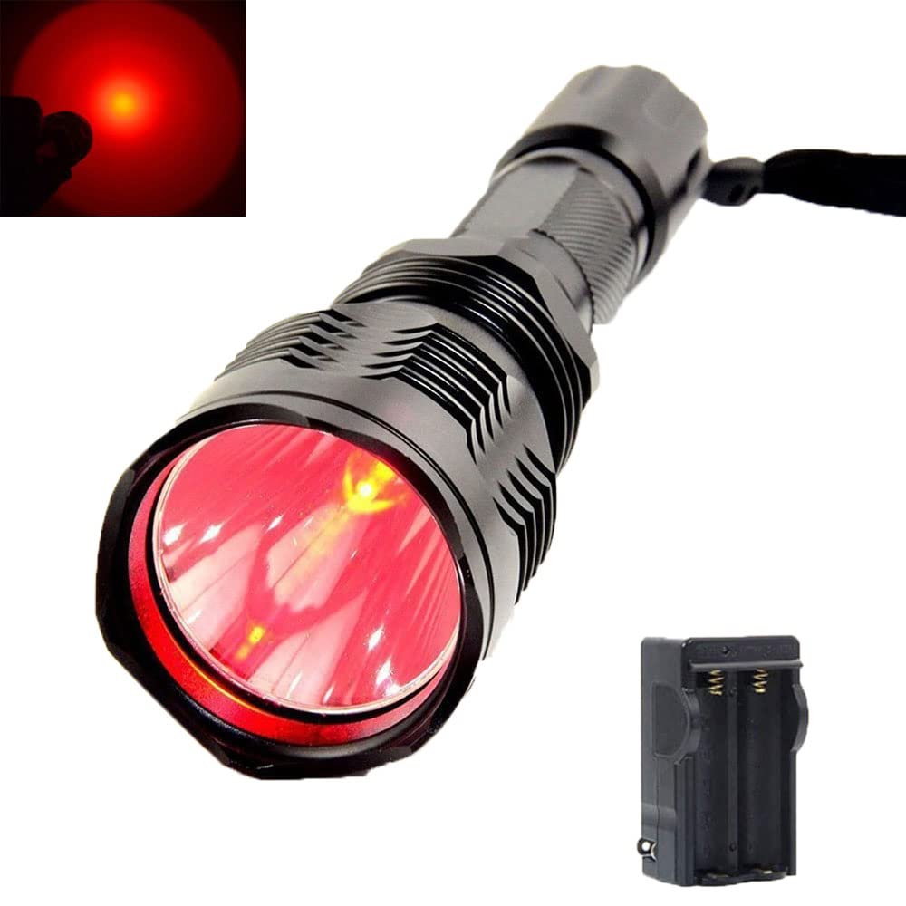 GRABOYYBrightest Red Light Flashlight Long Range Predator Light 1000 Lumens Flashlight with Battery and Charger Brightest Red Light for Night Hunting Fishing Astronomy