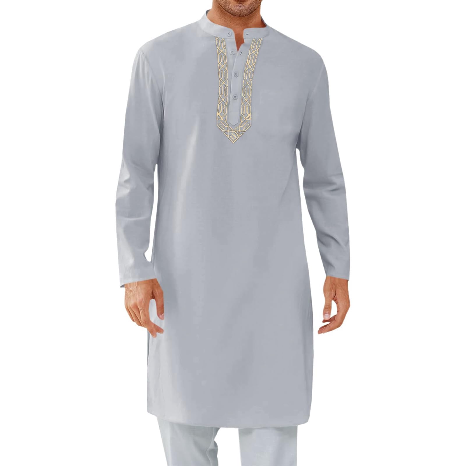 Générique Kurta Homme en Coton et Lin Manches Longues Traditionnel Tunique Indienne pour Méditation et Yoga