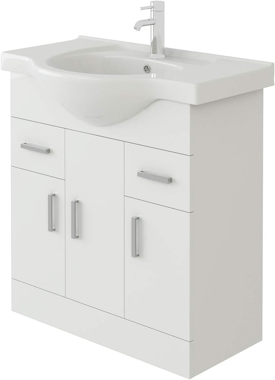 VeeBath VUW750 Linx Bathroom Vanity Basin Sink Cabinet Unit Soft Close Door Hinges Storage Furniture-750mm, White, 750mm (Flat Pack)