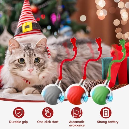 Ziswin 2026 Neue Interaktive Katzenspielzeugbälle für Hauskatzen, Bewegungsaktivierte Hundebälle mit 360° Intelligenter Automatischer Rollbewegung für Gelangweilte Kätzchen, Haustiere (Rot)