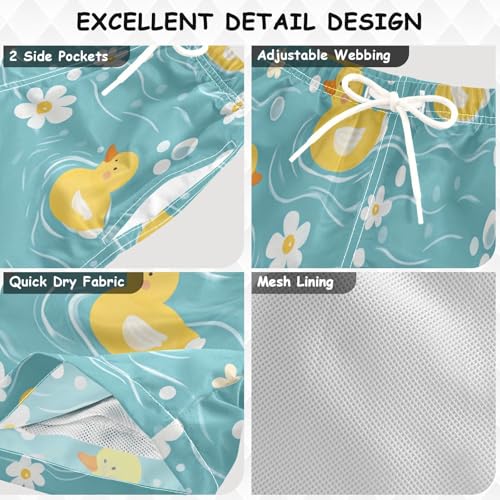 Boys Beach Board Shorts Floral Daisy Duck Yellow Swim Trunk Teen Swimwear 8-16Y3