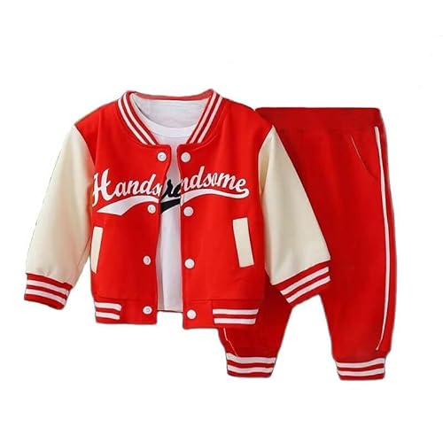 YIKIURL Spring Autumn Baby Boys Girls outfit clothes Baby Handsome Sports Baseball Uniform Three-piece sports Jackets (Red, 3-4Y)