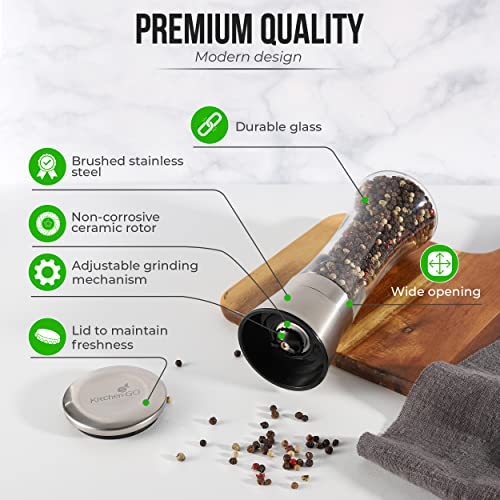Pepper Grinder Or Salt Shaker For Professional Chef - Best Spice Mill With Brushed Stainless Steel, Special Mark, Ceramic Blades And Adjustable Coarseness (2.5'' X 7.5'') #TOP2