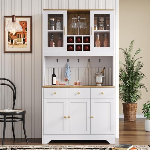 YAIXBNG Armario alto de madera blanca de 94,5 x 30 x 175,5 cm para salón comedor