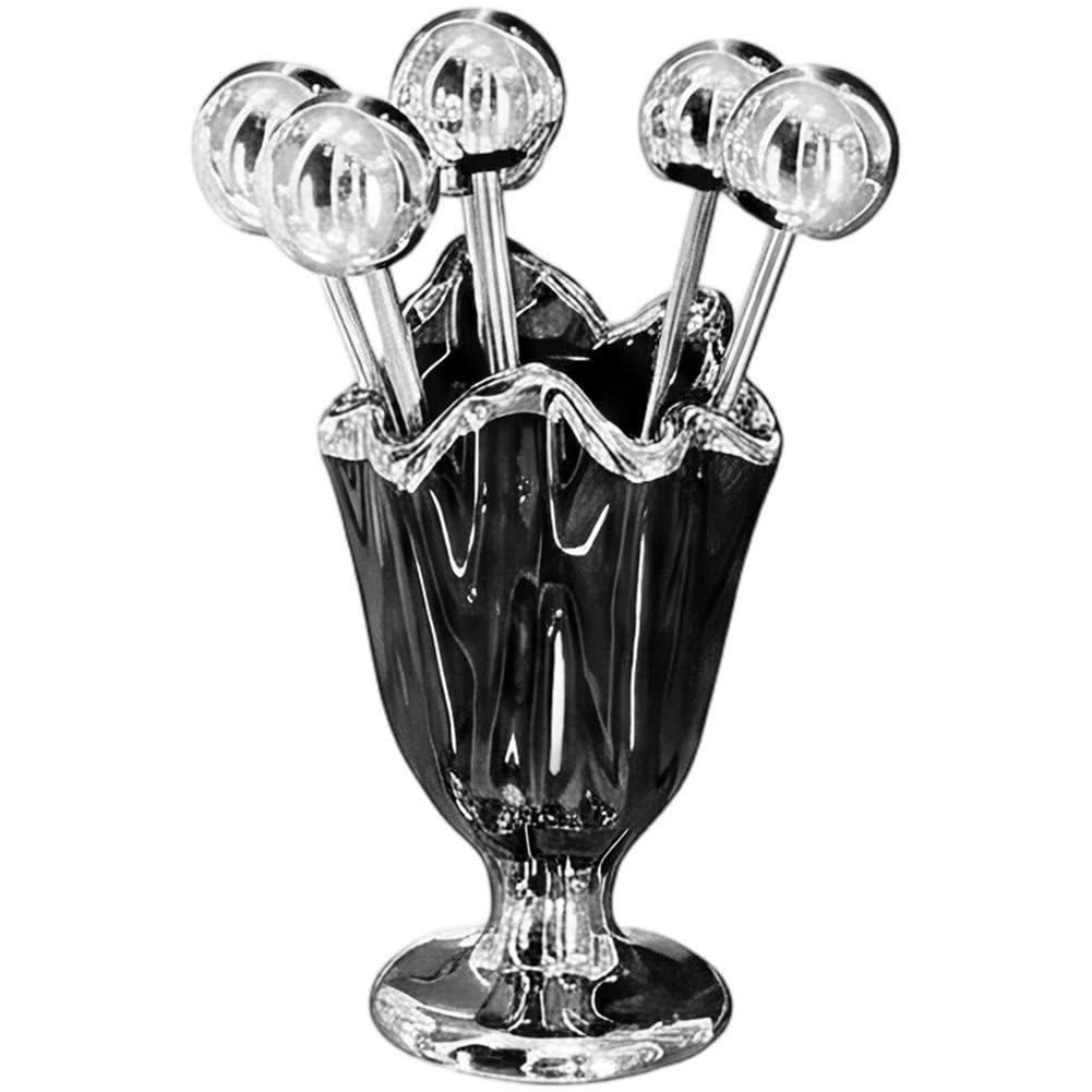 Hrippy 6 Pcs Stainless Steel Fruit Fork with Holder, Dessert Picks Tableware Set for Home Dessert Snack Serving Storage